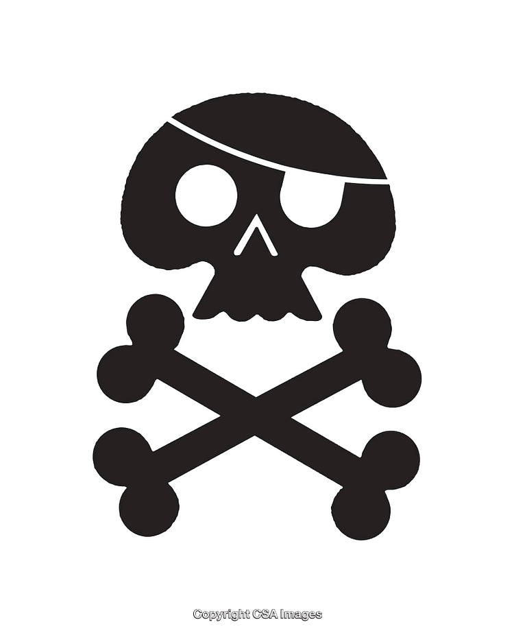 Minimalistic Skull Icon with Crossbones in Black and White