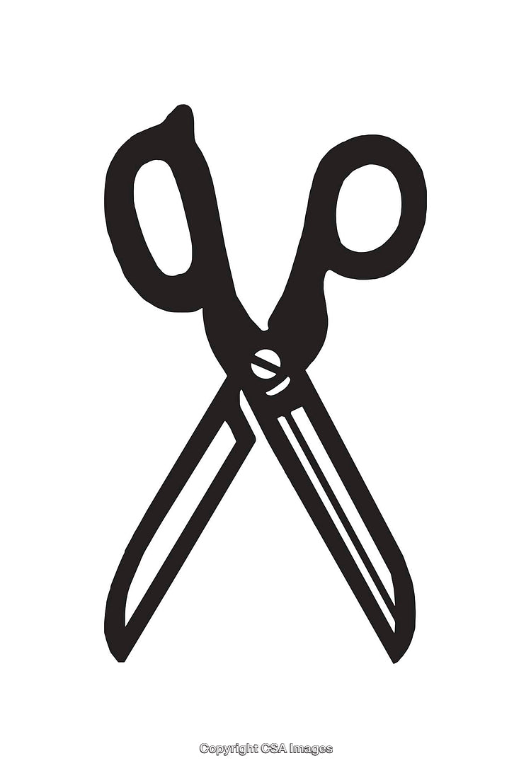 Black and White Line Art Illustration of Scissors with Open Blades