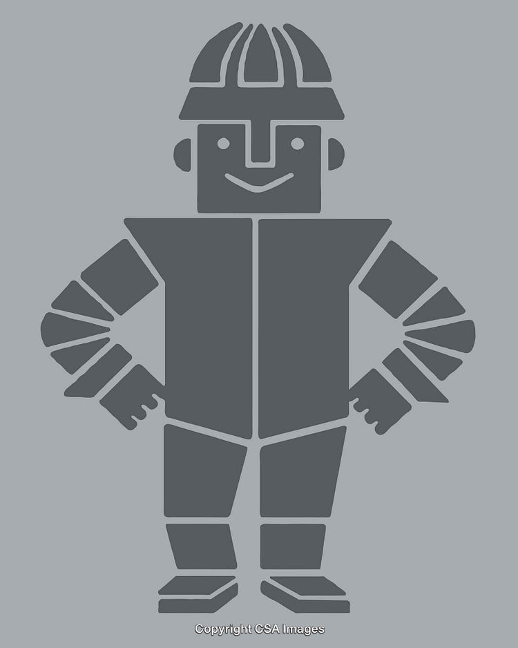 Cartoon Illustration of Robot Character Wearing a Helmet with a Friendly Pose