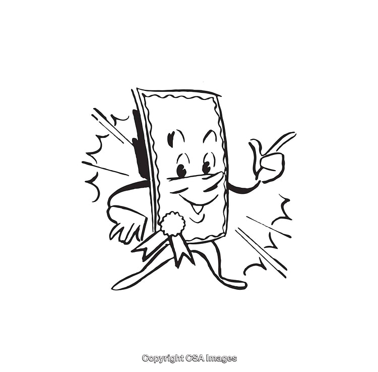 Black and White Line Art of a Cheerful Animated Certificate Character