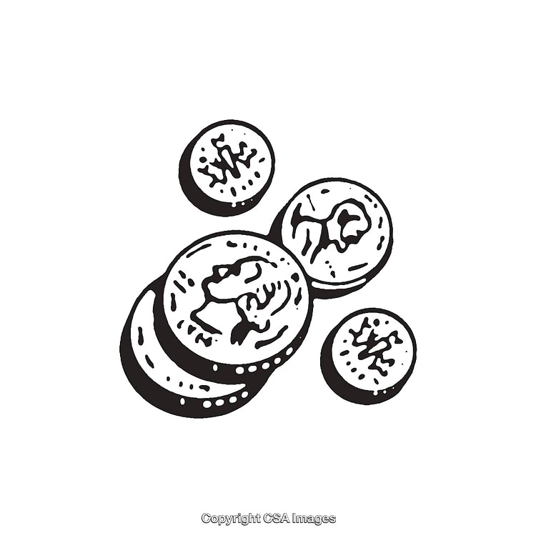 Black And White Line Art Illustration of Coins with Decorative Details