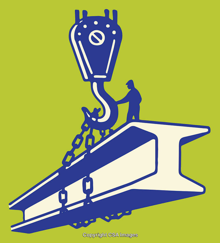 Illustration of Crane Lifting a Steel Beam in Industrial Setting
