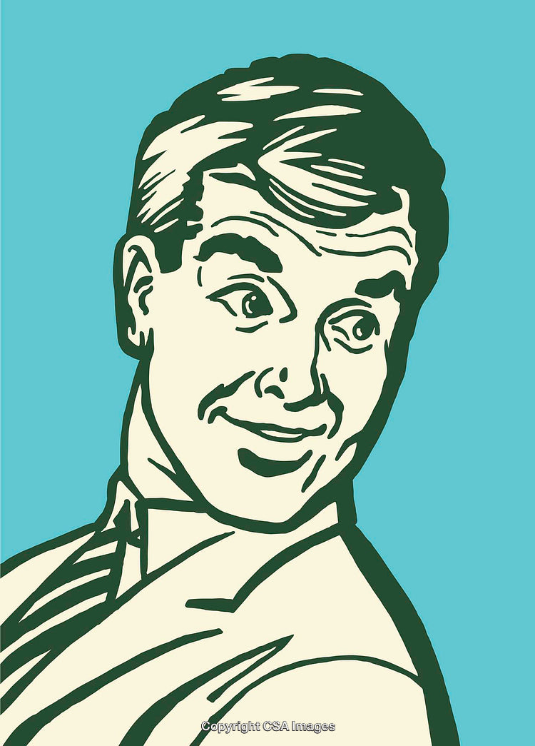 Retro Styled Illustrated Portrait of a Smiling Formal Dressed Man