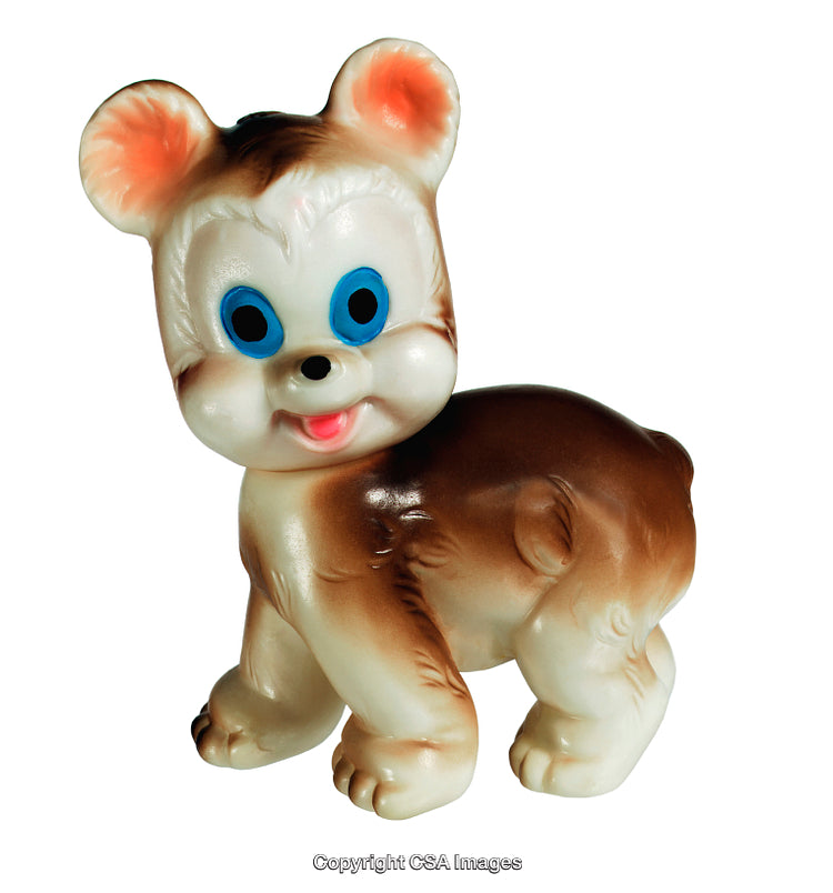 Vintage Plastic Bear Toy with Brown and White Colors, Blue Eyes