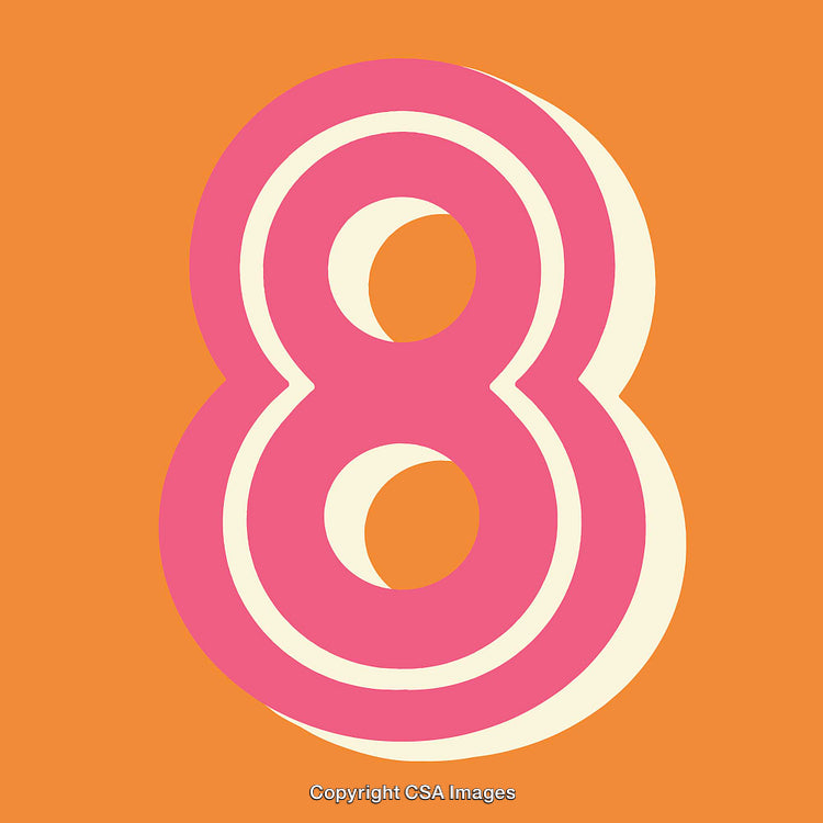 Colorful Number Eight in Retro Pink and Orange Graphic Style Artwork