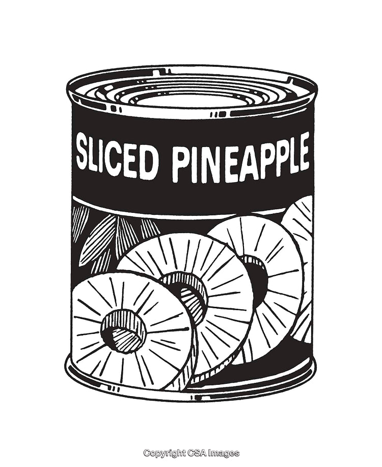 Black and White Line Art Illustration of Sliced Pineapple in a Can