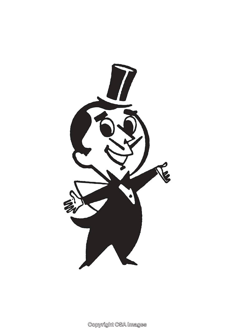 Cheerful Cartoon Gentleman in Top Hat and Tuxedo Line Art Illustration