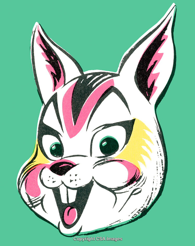 Colorful Cartoon Bunny Illustration with Cheerful Expression on Green Background