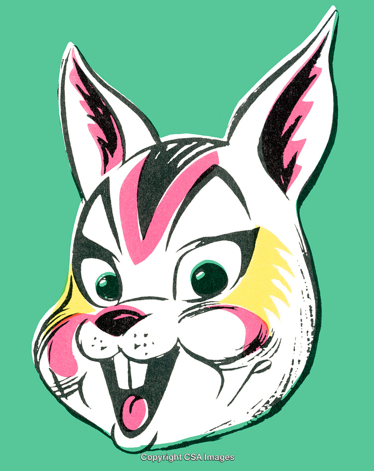 Colorful Cartoon Bunny Illustration with Cheerful Expression on Green Background