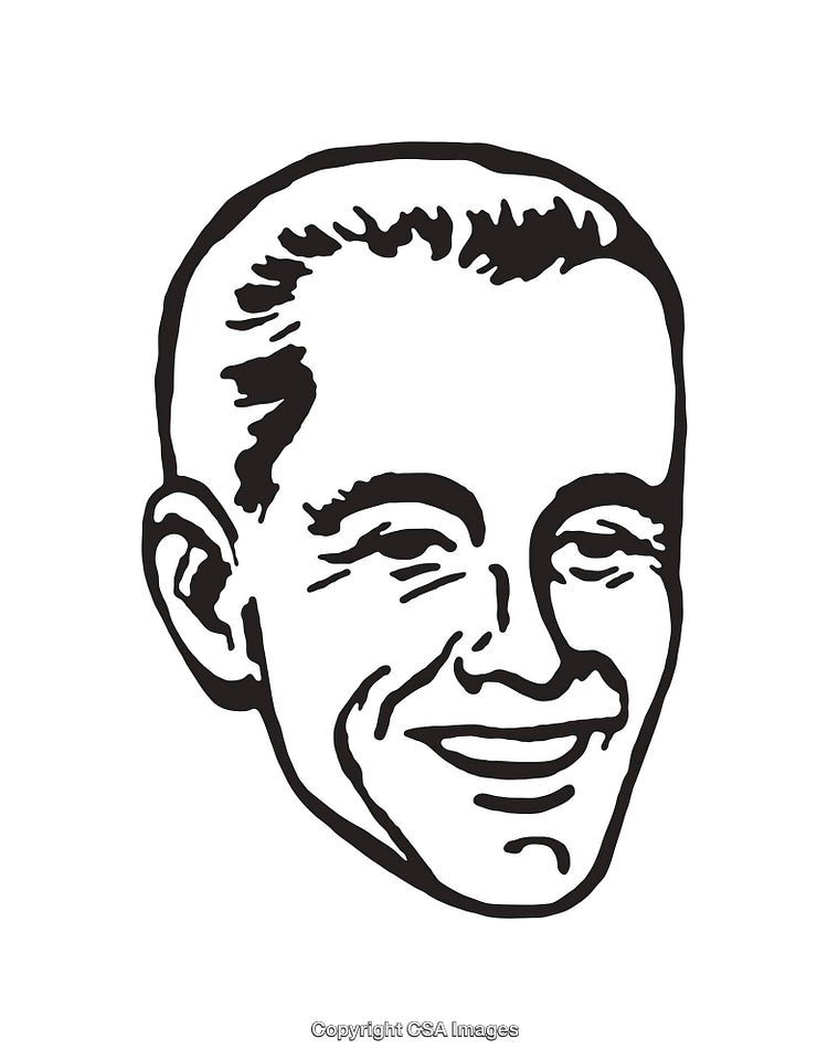 Black and White Line Art Illustration of a Smiling Male Face