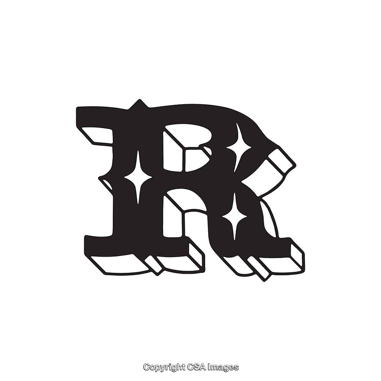 Decorative Black Stylized Letter R With Star-Shaped Highlights