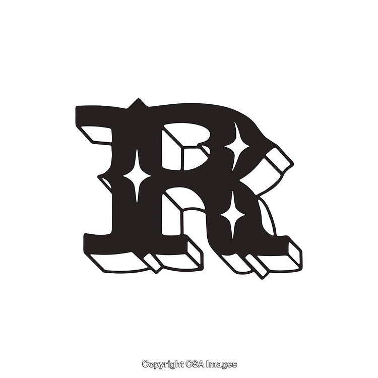 Decorative Black Stylized Letter R With Star-Shaped Highlights