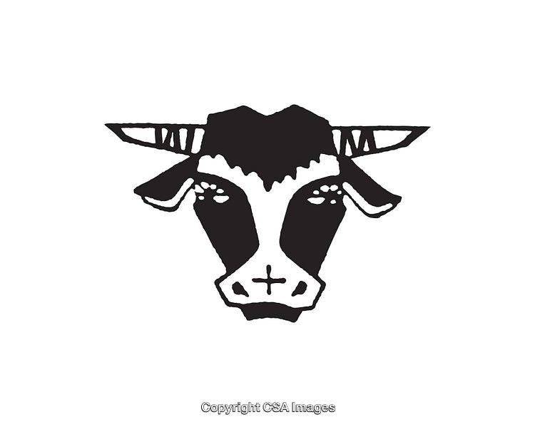Stylized Black and White Illustration of a Cow's Head