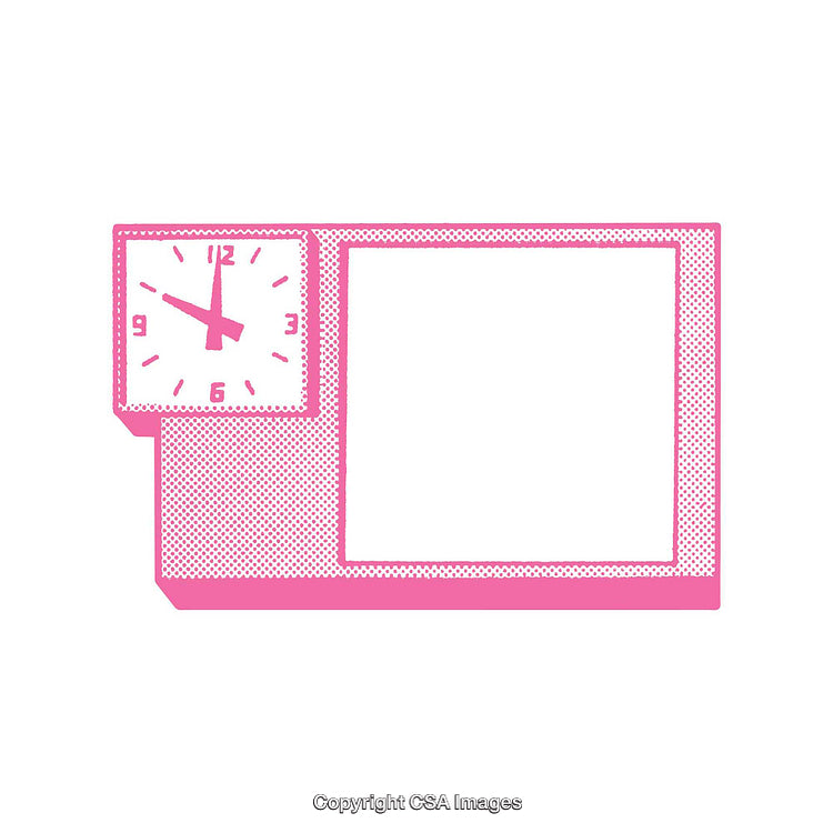 Pink Halftone Style Frame with Clock on White Background