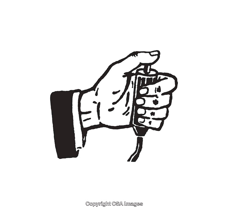 Black and White Line Drawing of a Hand Gripping a Device