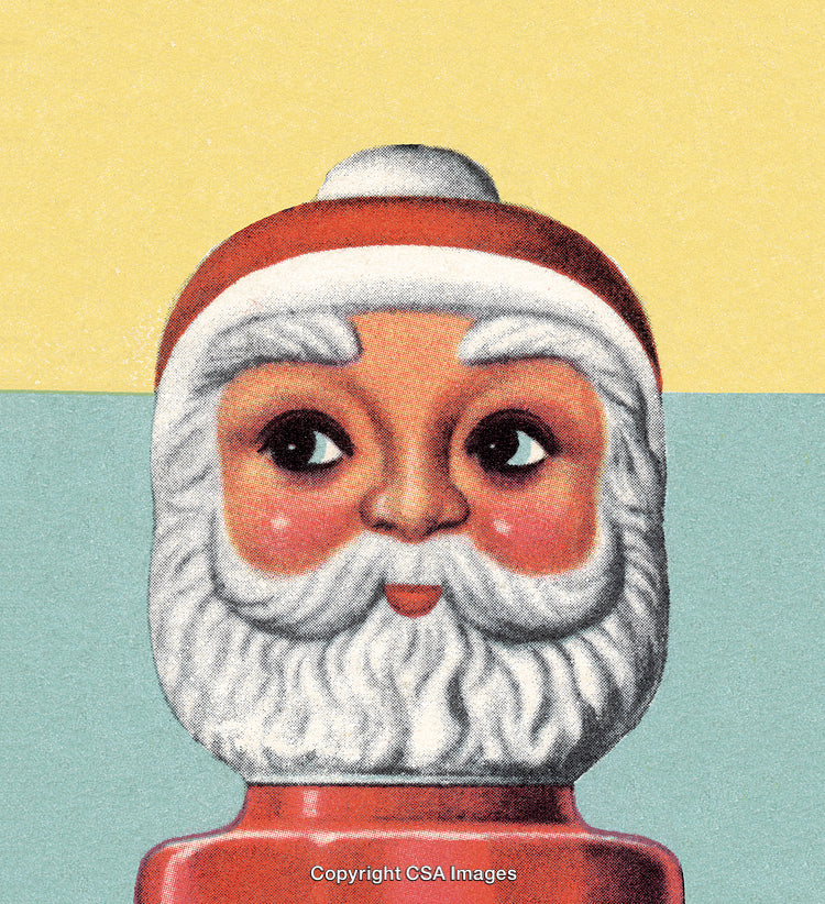 Vintage Illustration of Santa Claus Figurine on Colorful Background