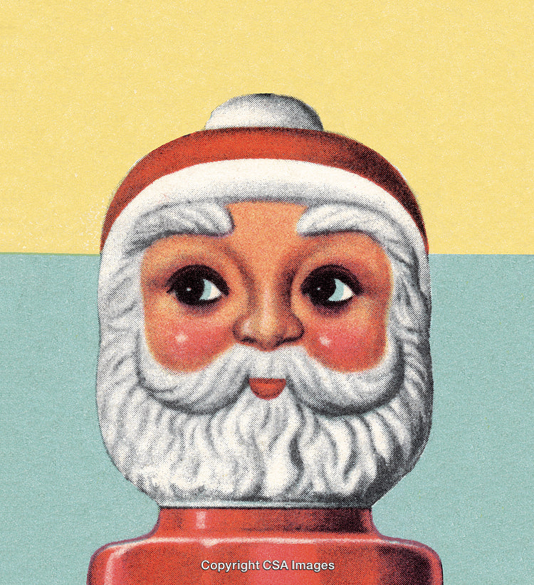 Vintage Illustration of Santa Claus Figurine on Colorful Background