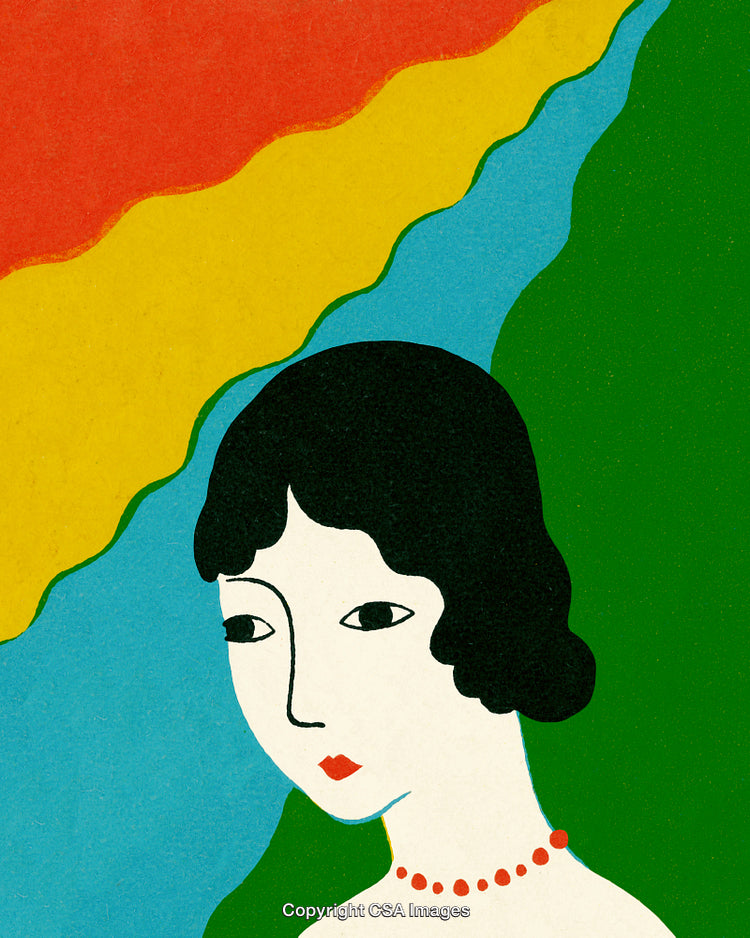 Abstract Portrait of Woman With Black Hair and Colorful Background