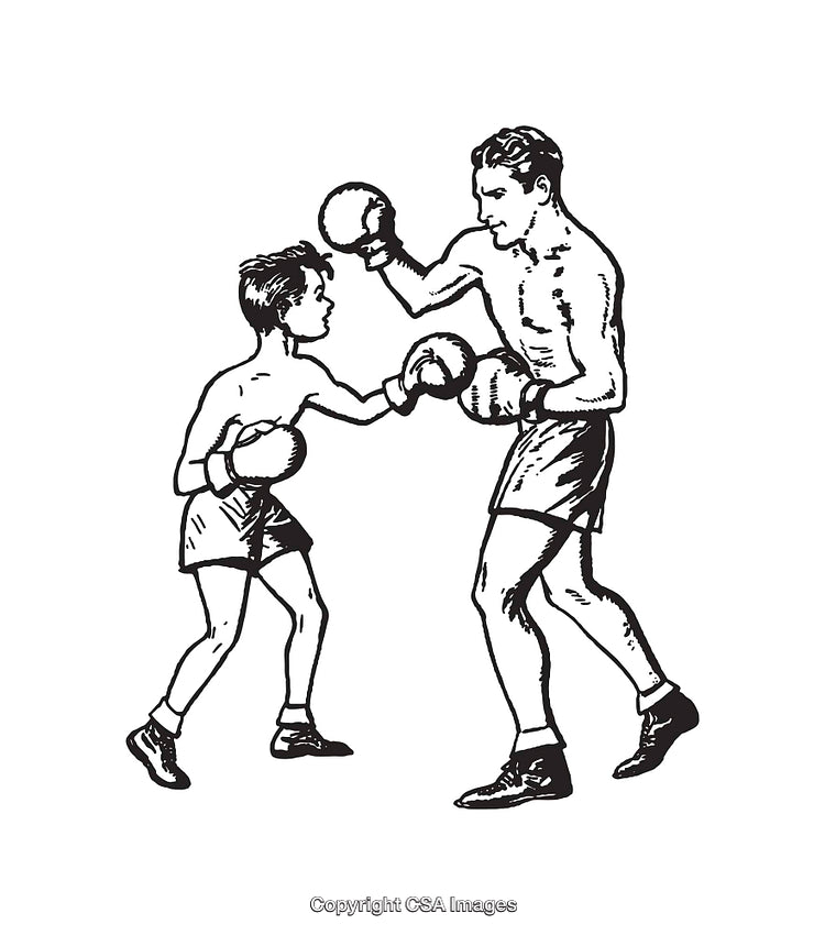 Vintage Illustration of a Boxing Match Between Adult and Child