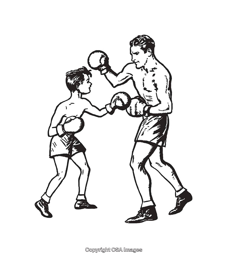 Vintage Illustration of a Boxing Match Between Adult and Child