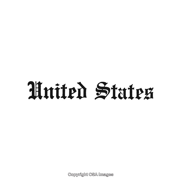 United States Text in Old English Blackletter Font on White Background
