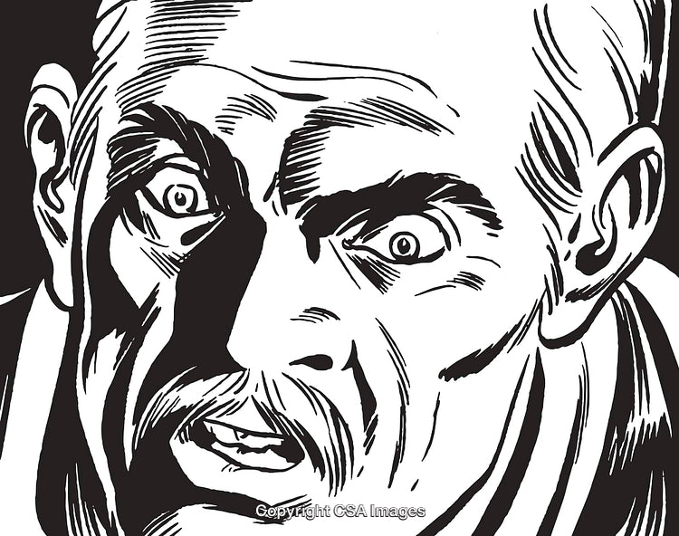 Black and White Illustration of Expressive Man With Surprised Facial Expression