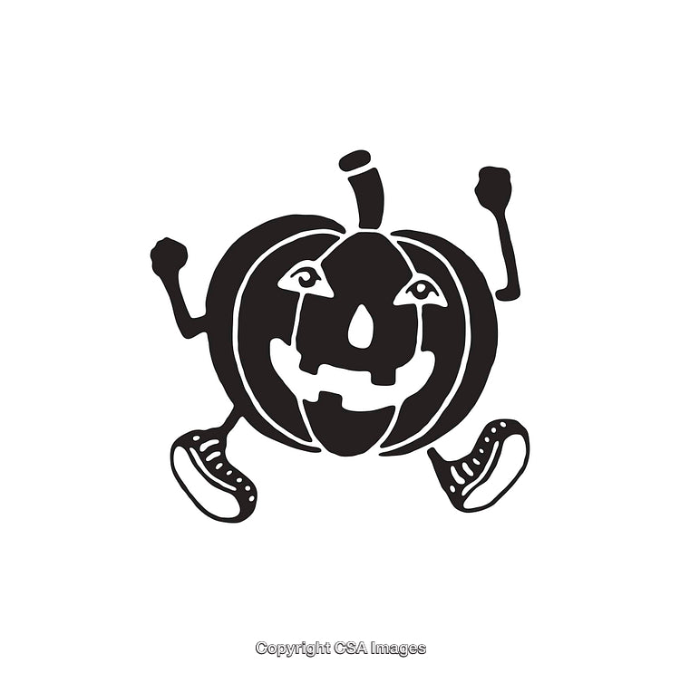 Playful Animated Pumpkin with Arms and Legs Black and White Illustration
