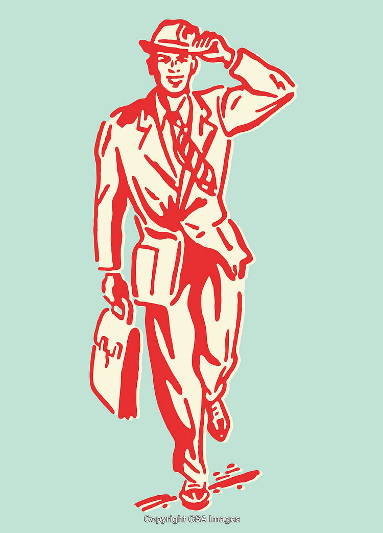 Retro Businessman Illustration in Colorful Line Art Style
