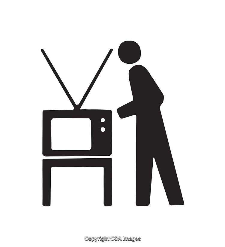 Silhouette Icon of a Person Adjusting a Vintage Television Receiver