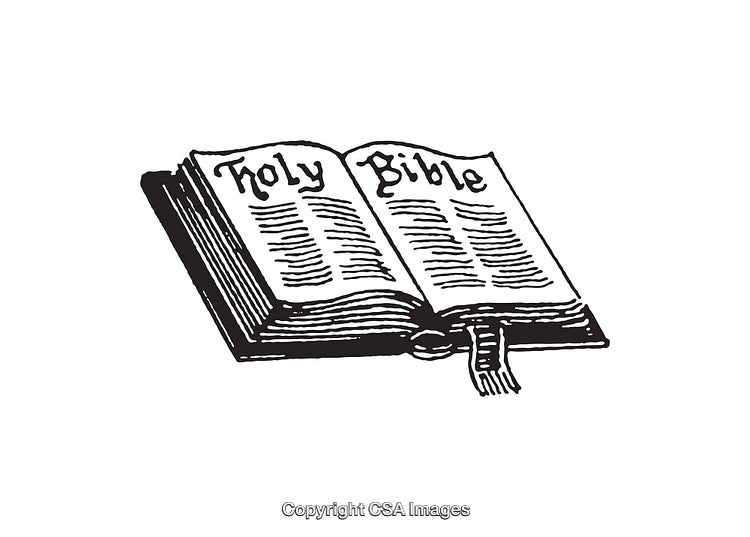 Black and White Line Art Illustration of an Open Holy Bible