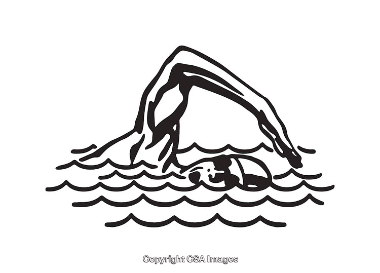 Black And White Line Art of a Swimmer in Water