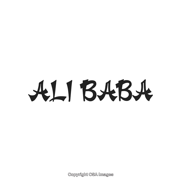 Bold Black Stylized Text Saying 'Ali Baba' on White Background
