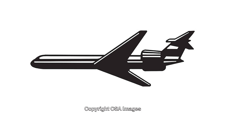 Black and White Airplane Icon in Vector Line Art Style