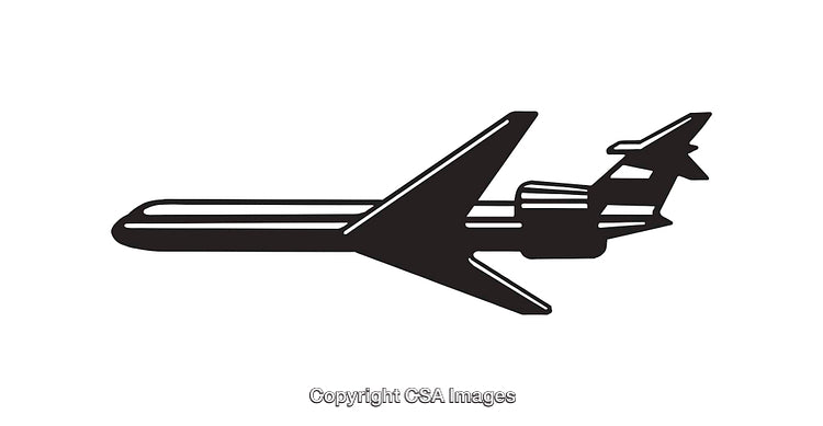 Black and White Airplane Icon in Vector Line Art Style