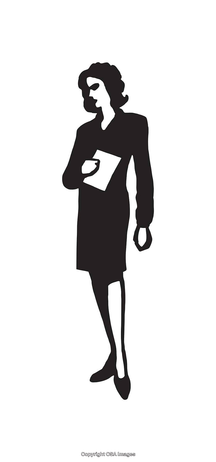 Silhouette Illustration of a Woman Holding a Folder in Black and White