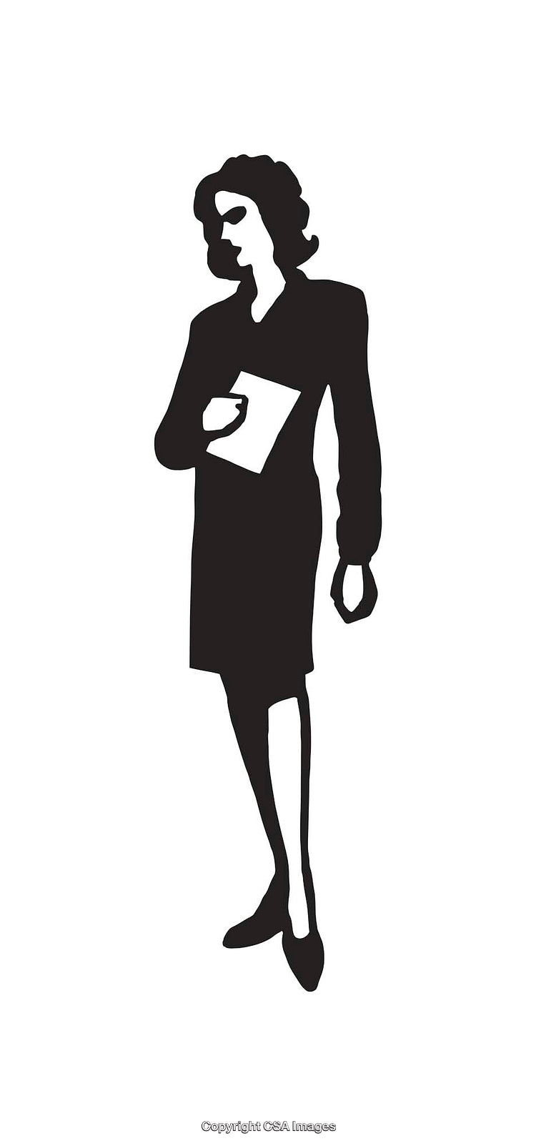 Silhouette Illustration of a Woman Holding a Folder in Black and White