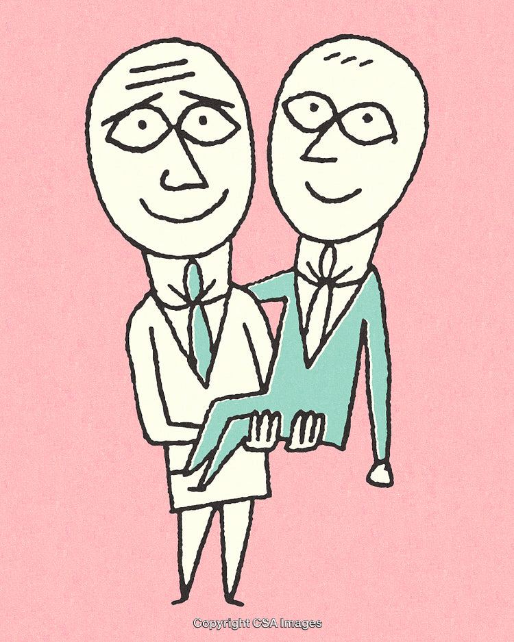 Cartoon Illustration of Two People Expressing Friendship and Support on a Pink Background