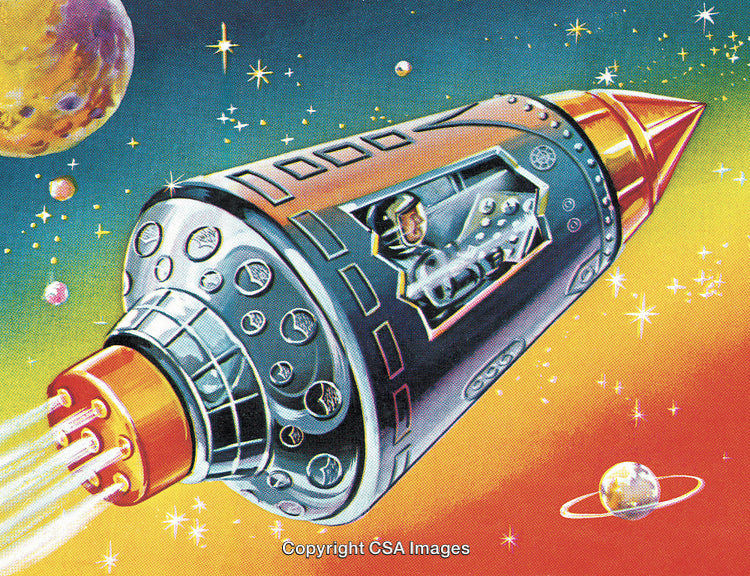 Retro Futuristic Spacecraft Illustration Exploring the Colorful Cosmos