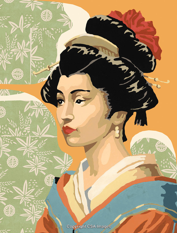 Traditional Geisha Illustration in Artistic Paint By Numbers Style