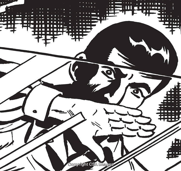 Black-And-White Illustration of a Suspenseful Moment in Classic Comic Style