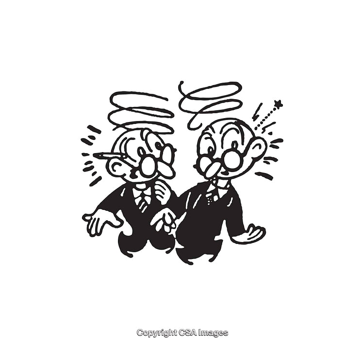 Vintage Black and White Cartoon of Businessmen in Line Art Style