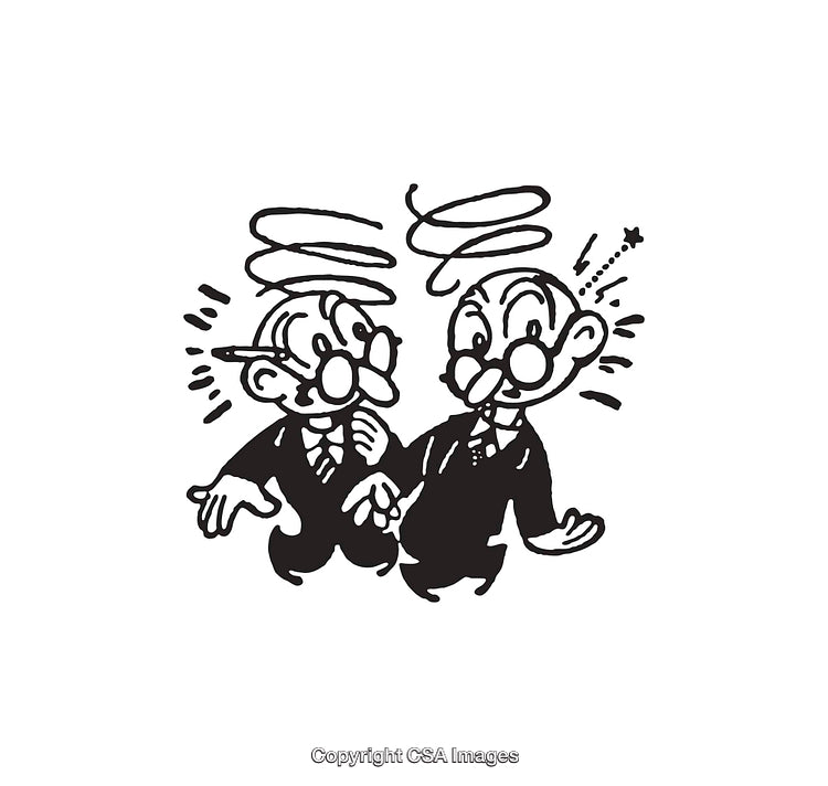 Vintage Black and White Cartoon of Businessmen in Line Art Style