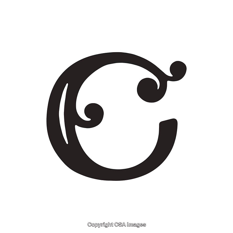 Ornate Letter C with Elegant Decorative Swirls on White Background