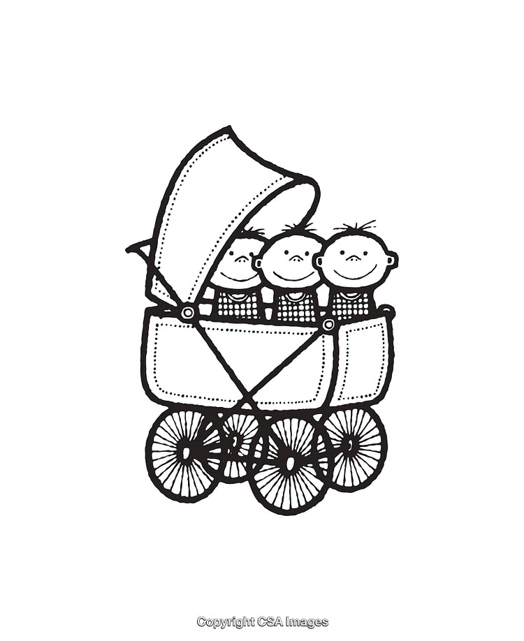 Illustration of Triplets in a Baby Carriage
