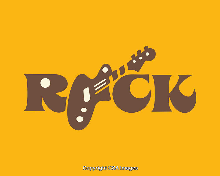 Illustration of Rock Music Concept with Guitar and Bold Text Design