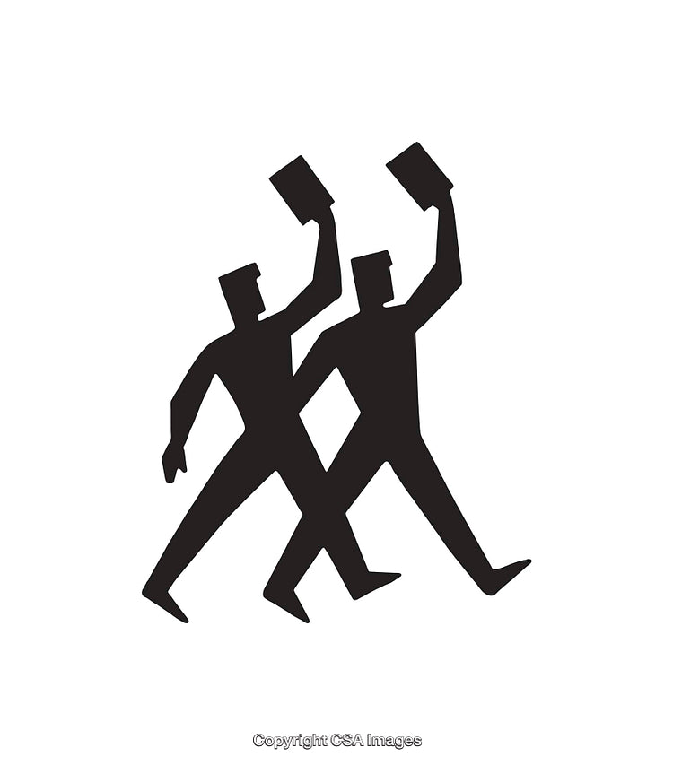 Silhouette Figures Holding Books in a Stylized Walking Pose