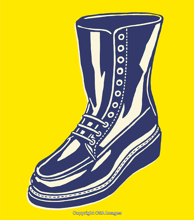 Vibrant Line Art Illustration of a Stylish Boot on Yellow Background