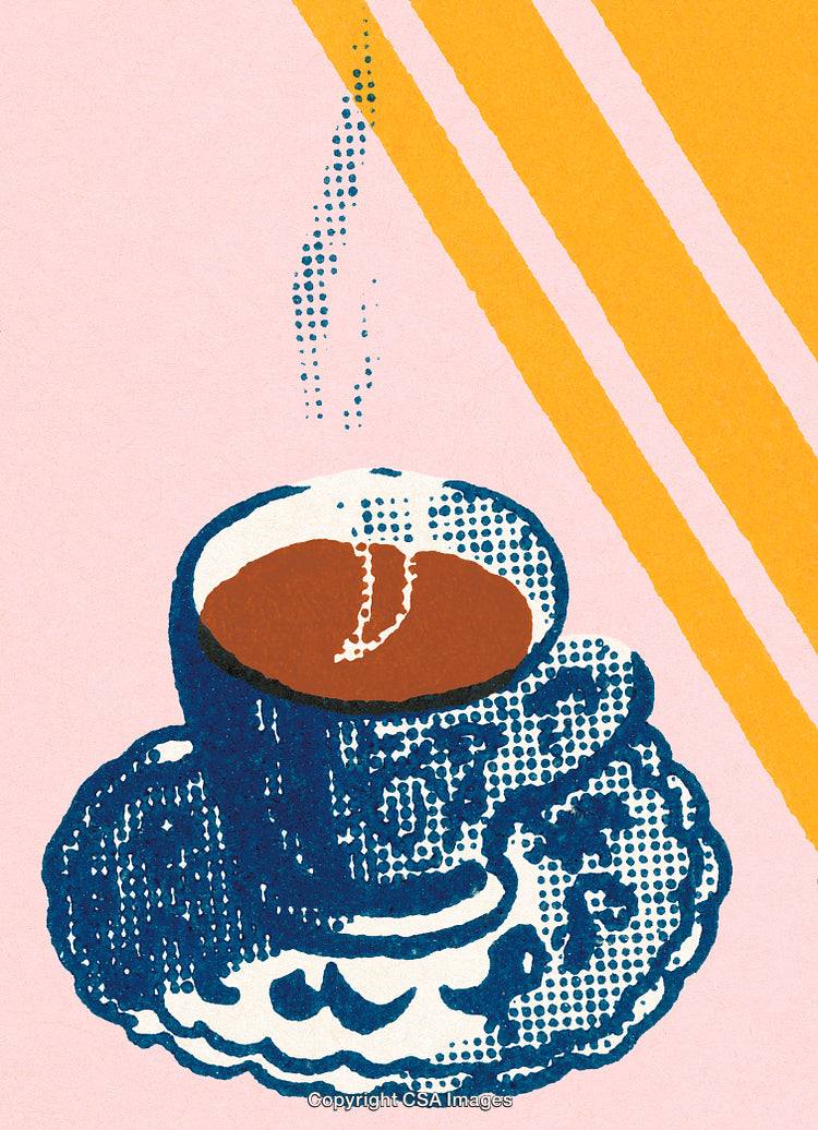 Retro Illustration of a Steaming Coffee Cup with Warm Tones