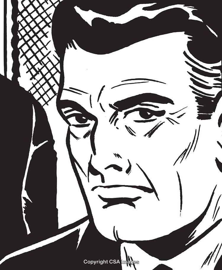 Black and White Comic Illustration Featuring a Thoughtful Man's Face