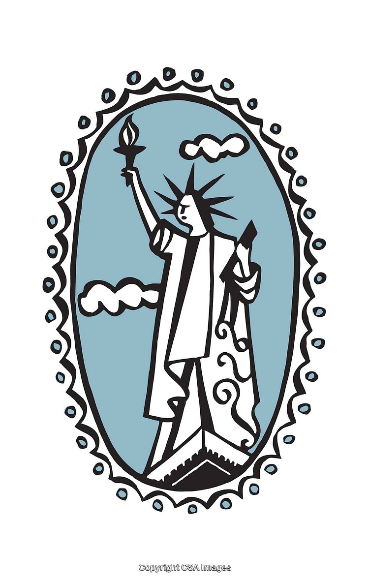 Stylized Illustration of the Statue of Liberty in Blue Background